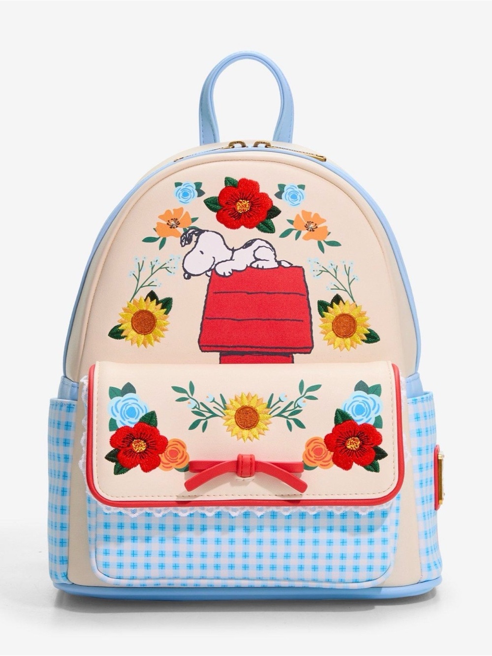 Loungefly Snoopy Floral Embroidered Backpack in Cream, Light Blue and Red